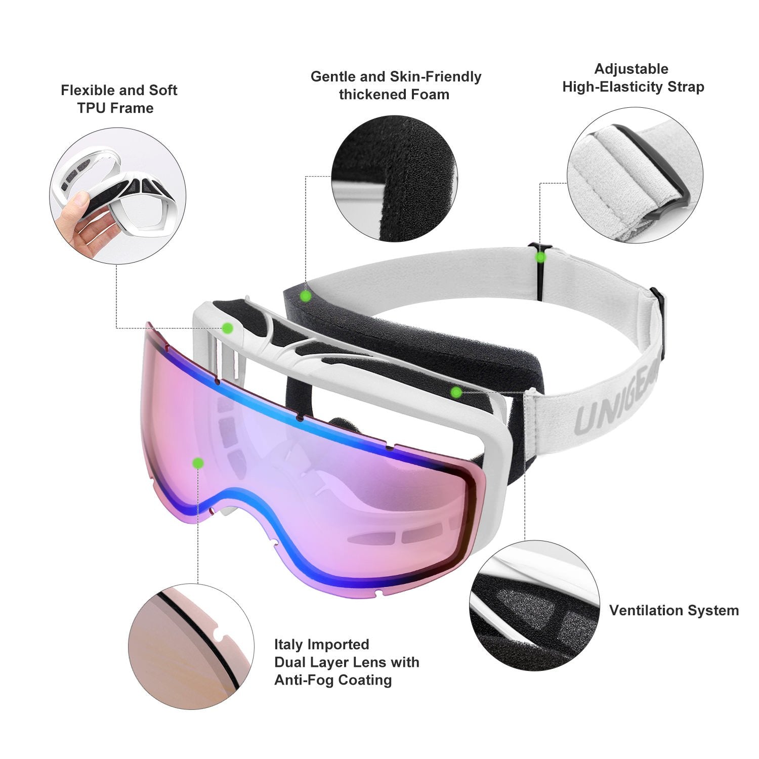 Unigear Ski Goggles, Skido X1, UV Protection Anti-fog Snow/Snowboard