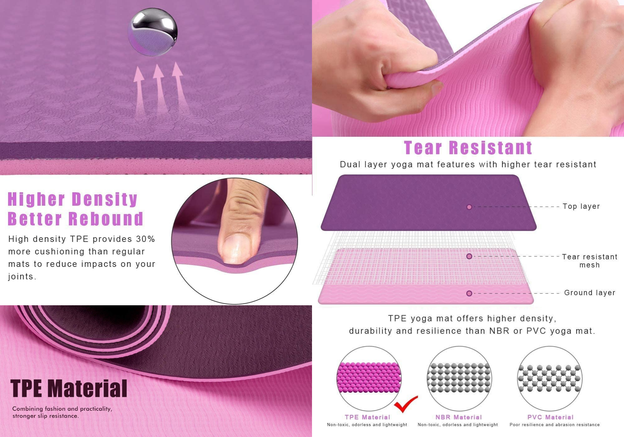 Yoga Mat with Carrying Strap Reversible Color